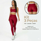 Kit Fitness Feminino 3 Peças – Top + Legging + Short Modelador (QUEIMA DE ESTOQUE)
