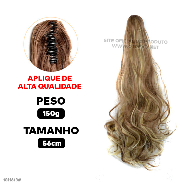 Aplique Rabo de Cavalo Super Natural Ondulado  + Presilha Embutida - ® HairGirl  (FIBRAS FIOS PREMIUM)