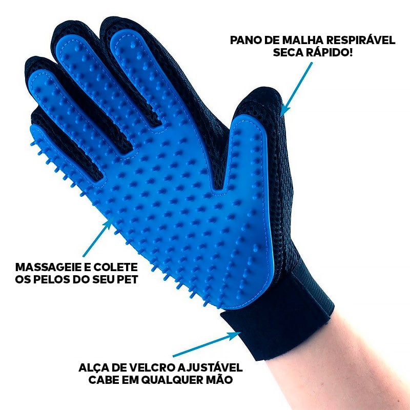 Luva Massageadora Magnética para Remoção de Pelos de Cães e Gatos ®Pet HandPet